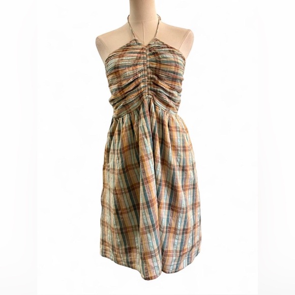 Plaid Halter Neck Dress American Eagle AE CottageCore Dainty Soft Girl - Picture 3 of 6